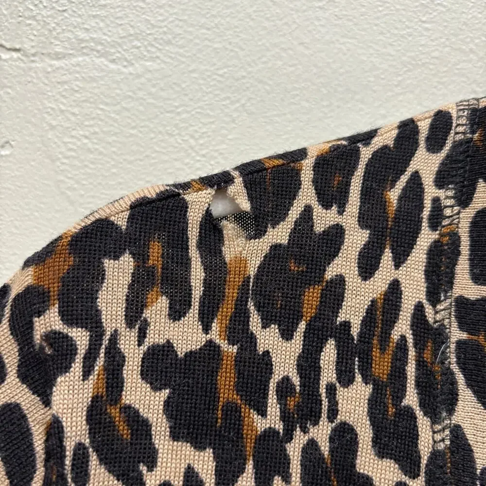 Tory Burch Merino Wool Leopard Print Cardigan Black Brown - Size: Large